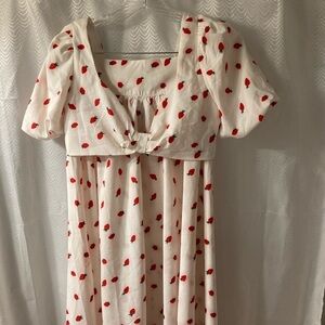 Chic White and Red Floral Skirt Set